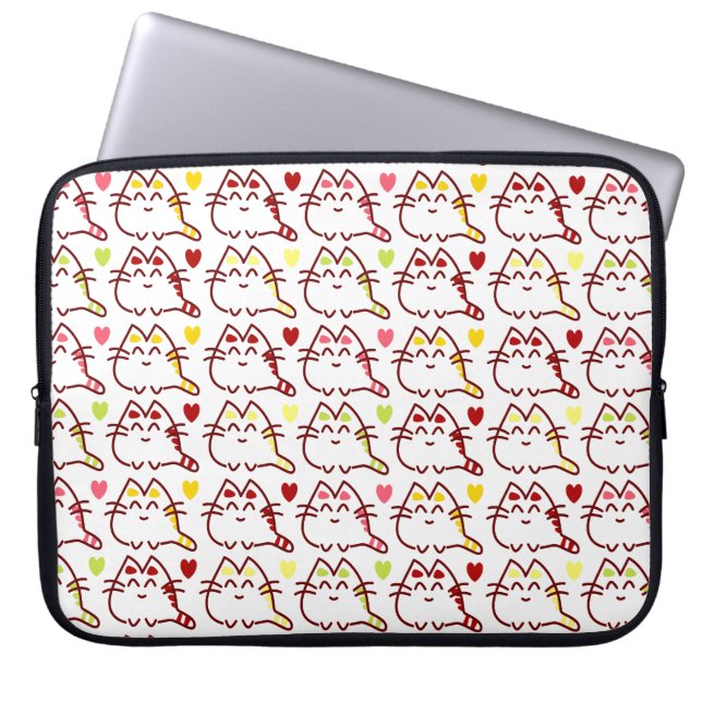 Capa Para Notebook Gatos Kawaii Cute e Padrão de Coração (Frente)