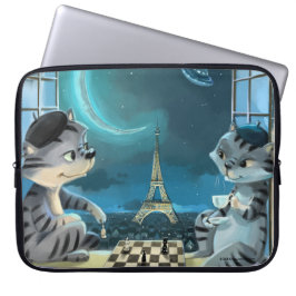 Capa Para Notebook Gatos Torre Eiffel - Manga para Laptop Noturno