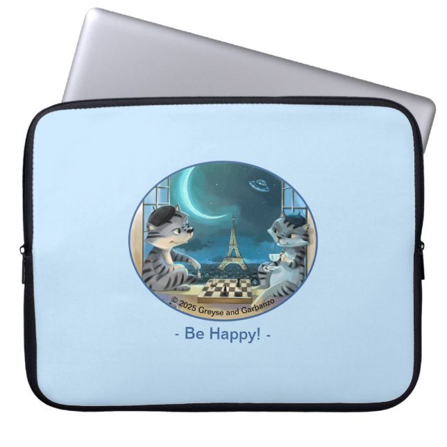 Capa Para Notebook Gatos Torre Eiffel - Noite Feliz Capinha de Laptop (Frente)