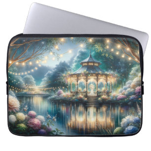 Capa Para Notebook Gazebo do Jardim Encantado Reflexo do Crepúsculo