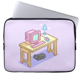 Capa Para Notebook Geeky Pastel Pink Yellow Pixel Art Computer