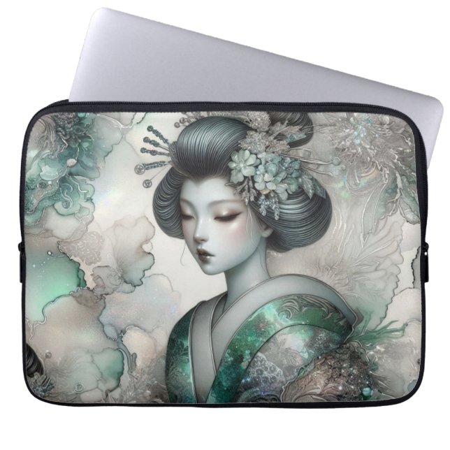 Capa Para Notebook Géisha em Série de Design Verde #2 (Frente)
