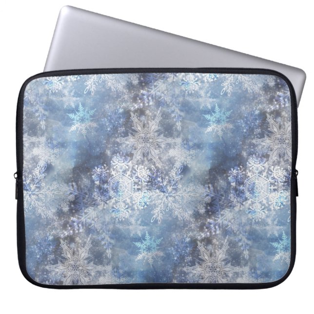Capa Para Notebook Gelo e neve texturizados Padrão Azul de Natal (Frente)