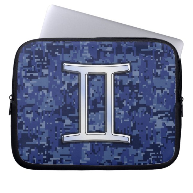 Capa Para Notebook Gemini Zodiac - Sinal no Camo Digital Azul do Mari (Frente)