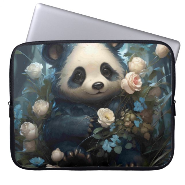 Capa Para Notebook Gentil Urso Panda Entre Rosas Selvagens (Frente)