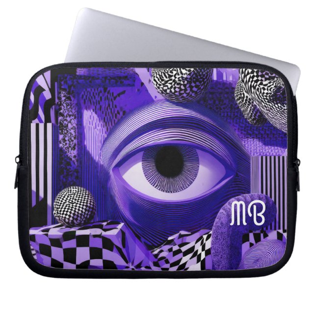 Capa Para Notebook Geométrico Abstrato Moderno Preto Branco Roxo 25cm (Frente)
