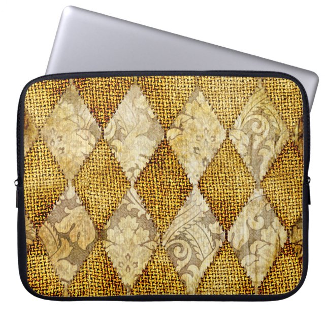 Capa Para Notebook Geométrico Dourado: Sofisticação do Padrão Retroat (Frente)