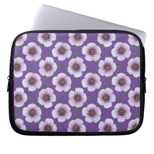 Capa Para Notebook Gerânio roxo azul floral em alguma cor (Frente)
