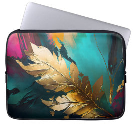 Capa Para Notebook Gilded Feather – Luxe Abstract Elegance