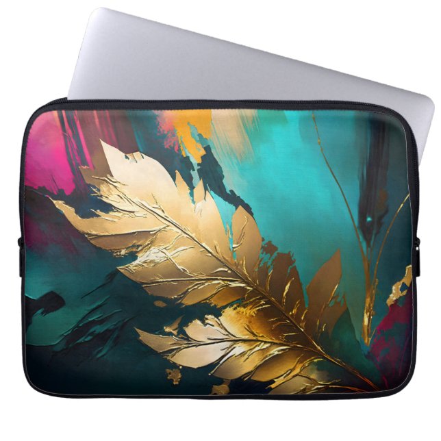 Capa Para Notebook Gilded Feather – Luxe Abstract Elegance (Frente)