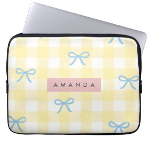 Capa Para Notebook Ginga Amarela Personalizada e Laço Azul Pastel