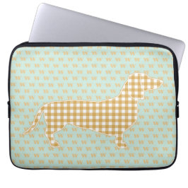 Capa Para Notebook Gingham Gingham Dachshund Monograma Duck Azul Ovo