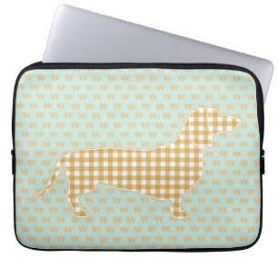 Capa Para Notebook Gingham Gingham Dachshund Monograma Duck Azul Ovo