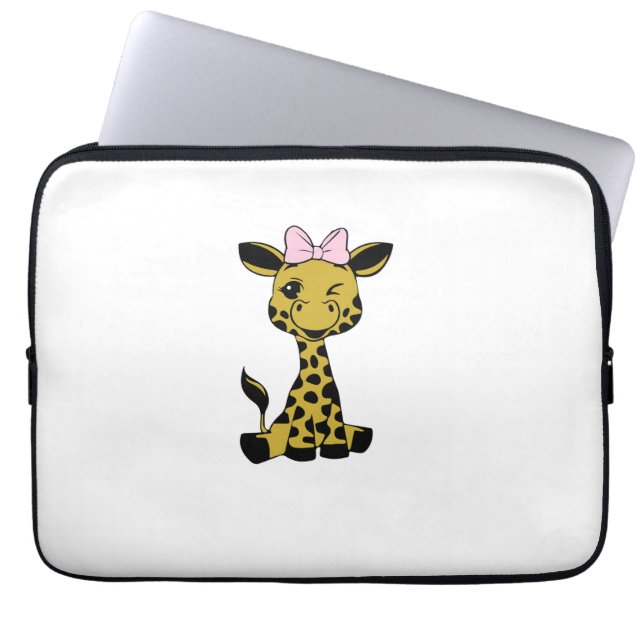 Capa Para Notebook Girafa-bebê fofa com arco rosa (Frente)