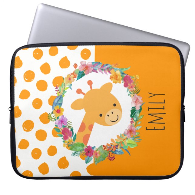 Capa Para Notebook Girafa bonita com coroa floral personalizada (Frente)