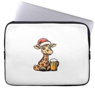Capa Para Notebook Girafa de Natal com cerveja _ festa engraçada do N