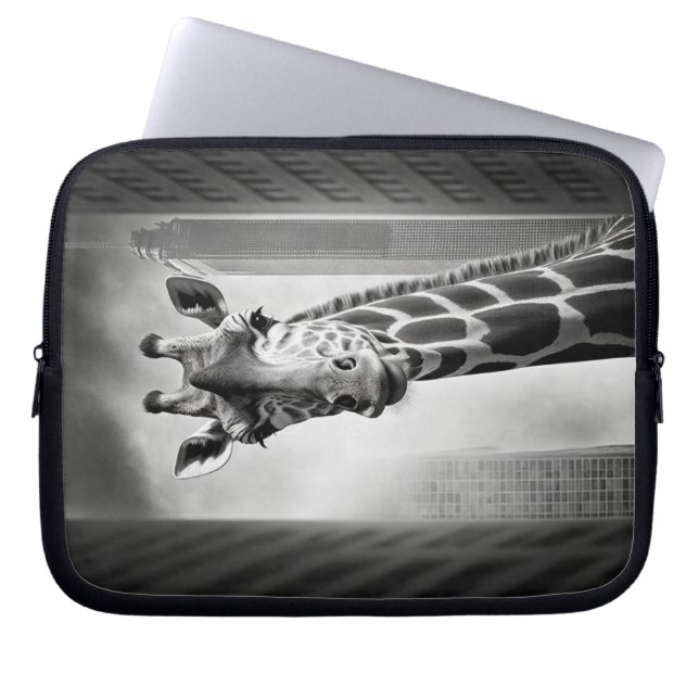 Capa Para Notebook Girafa em uma paisagem urbana (Frente)