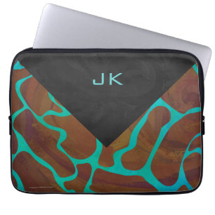 Capa Para Notebook Girafa Marrom e Estampa Azul-esverdeada