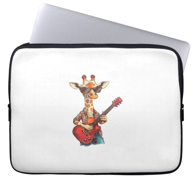Capa Para Notebook Girafa Vestindo óculos de sol tocando violão músic (Frente)