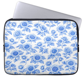 Capa Para Notebook Girassóis Elegantes Toile du Jouy - Botânico Azul