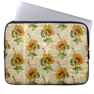 Capa Para Notebook Girassóis Libélulas Jornal Antigo Estilo Country