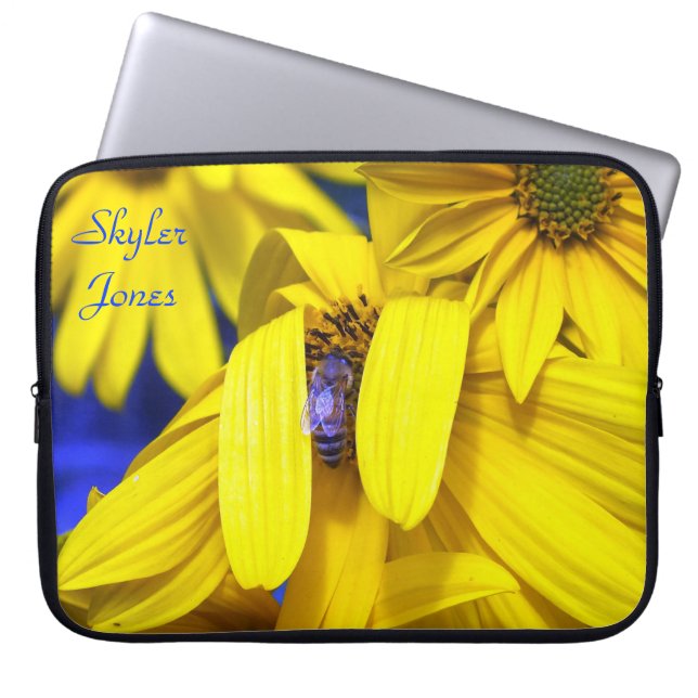 Capa Para Notebook Girassol Amarelo, Bolsa de laptop de abelha azul (Frente)