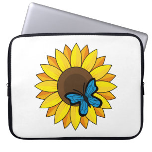 Capa Para Notebook Girassol e Borboleta Azul