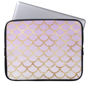 Capa Para Notebook Girls Lilac Roxo, Glitter Dourado, Sereia