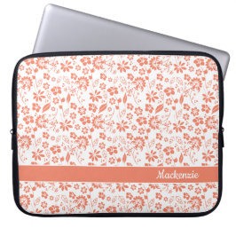 Capa Para Notebook Girly Coral Peach Tropical Flowers Monograma