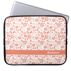 Capa Para Notebook Girly Coral Peach Tropical Flowers Monograma