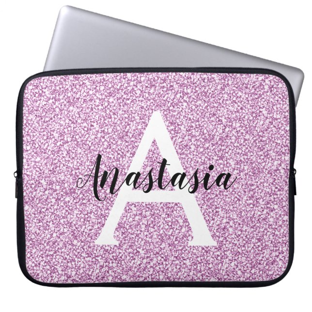 Capa Para Notebook Girly Glam Roxo Brilho Faíscas Monograma Nome (Frente)