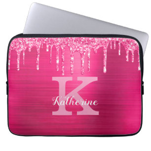 Capa Para Notebook Girly Hot Pink Glitter Drives Chic Monograma Nome