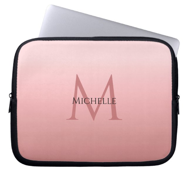 Capa Para Notebook Girly Na moda Trendy Rosa Dourada monograma (Frente)