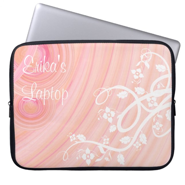 Capa Para Notebook Girly Peach Spirals Filigree Flowers Modelo (Frente)