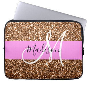 Capa Para Notebook Glam Pink & Bronze Glitter Desperta Nome do Monogr
