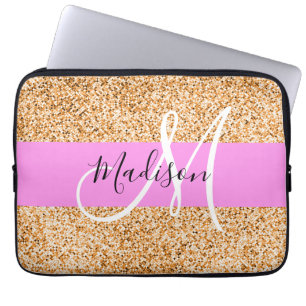 Capa Para Notebook Glam Pink & Copper Glitter Sparkles Nome do Monogr