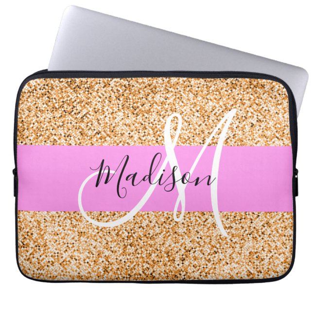 Capa Para Notebook Glam Pink & Copper Glitter Sparkles Nome do Monogr (Frente)