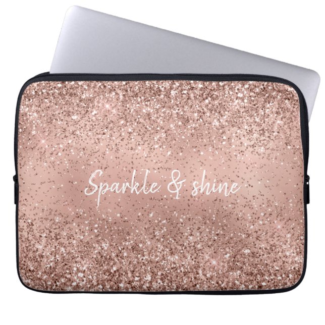 Capa Para Notebook Glam Rosa Dourado Glitter (Frente)