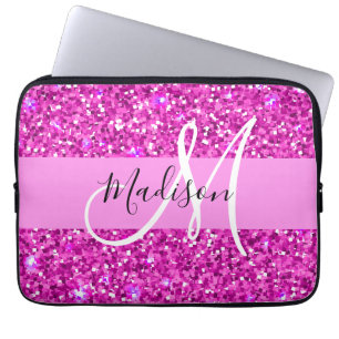 Capa Para Notebook Glam Rosa e Glitter Magenta Brilho Monograma Nome