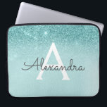 Capa Para Notebook Glam Teal Aqua Blue Glitter e Sparkle Monograma<br><div class="desc">Glam Teal - Aqua Blue - Mint Ombre Faux Glitter e Sparkle Modern e Elegante Monograma. Esse caso pode ser personalizado para incluir seu nome inicial e próprio.</div>