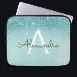 Capa Para Notebook Glam Teal Aqua Blue Glitter e Sparkle Monograma<br><div class="desc">Glam Teal - Aqua Blue - Mint Ombre Faux Glitter e Sparkle Modern e Elegante Monograma. Esse caso pode ser personalizado para incluir seu nome inicial e próprio.</div>