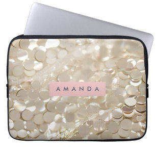 Capa Para Notebook Glamour de Sequins Dourados Elegantes Personalizad