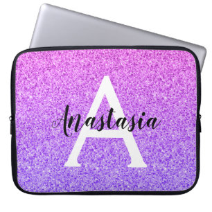 Capa Para Notebook Glamour Feminino Ombre Roxo Brilho Monograma