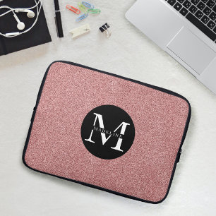 Capa Para Notebook Glitter Cor-de-Rosa Minúscula Monograma Nome Mode