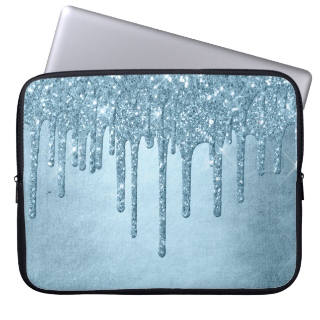 Capa Para Notebook Glitter de Gelo | Azul Faux Sparkle Metálico (Frente)