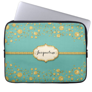 Capa Para Notebook Glitter de Leaf Dourada Confetti Bolinhas Sparkle