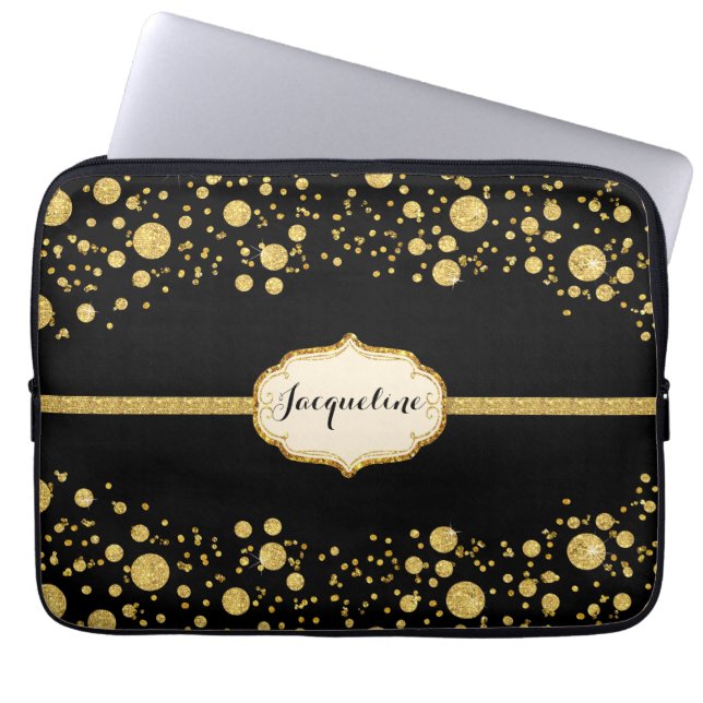 Capa Para Notebook Glitter de Leaf Dourada Confetti Bolinhas Sparkle (Frente)