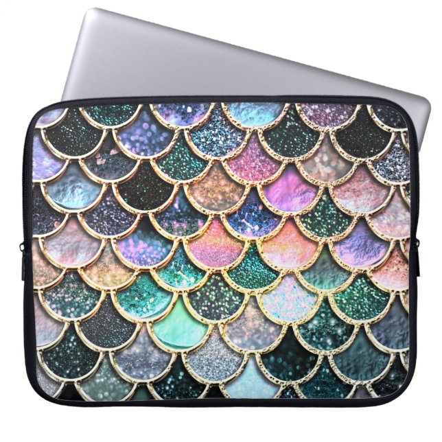 Capa Para Notebook Glitter de prata de luxo Escala de Sereia (Frente)