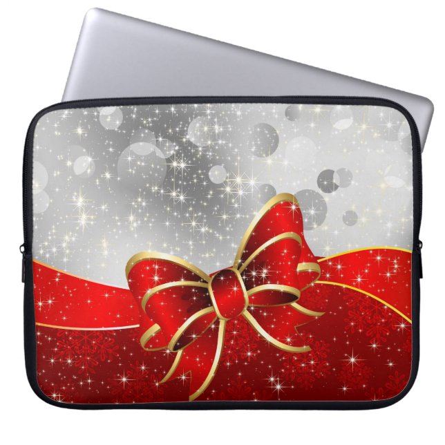 Capa Para Notebook Glitter De Prata E Arco De Faíscas De Natal Vermel (Frente)