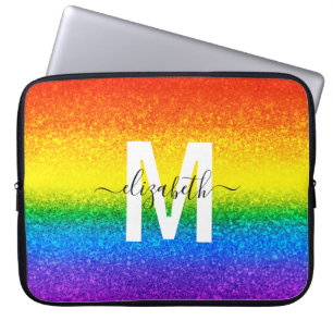 Capa Para Notebook Glitter do Orgulho LGBT Rainbow Stripes Nome do Mo